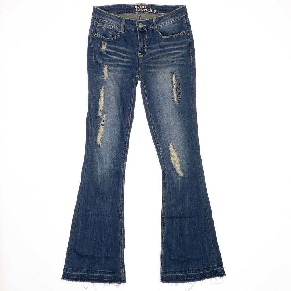 Hippie Laundry Flare Jeans Womens 27 Rip Repair Distressed Denim Stretch 28x30.5